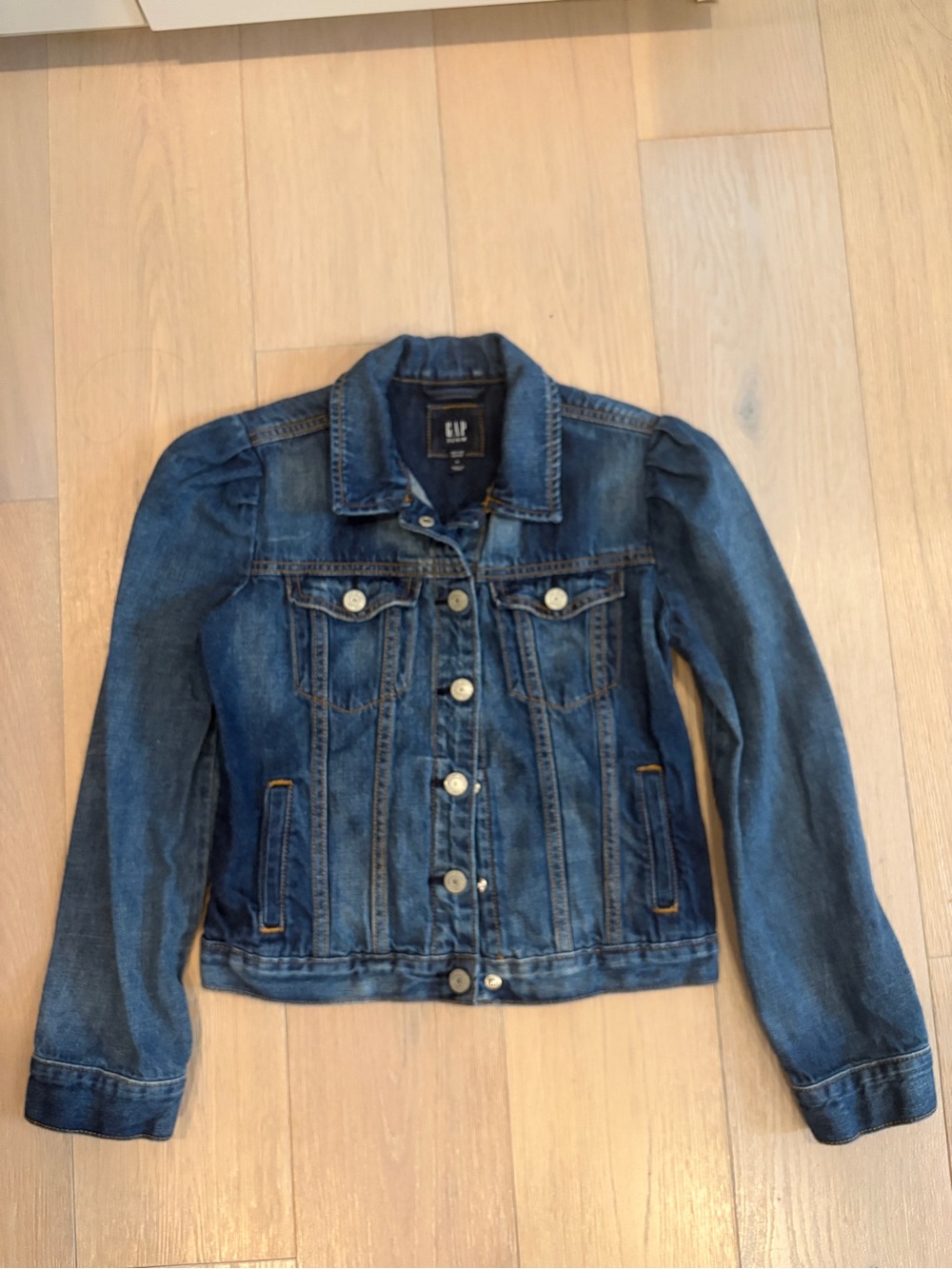 Gap Kids Girls Blue Denim Jean Jacket with Puff Shoulders Size XL